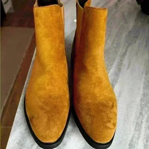 Camel Chelsea Boots Men Flock Slip-On Business Men Short Boots Size 39 - Picture 5 of 8